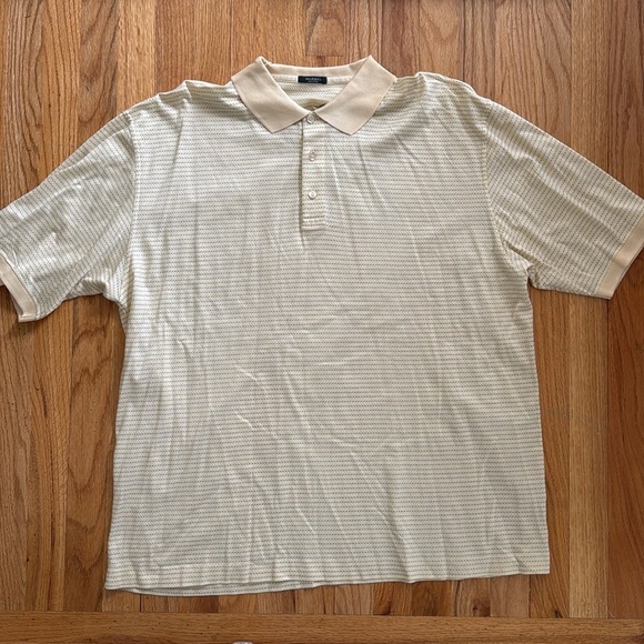 Marbas Made in Italy Polo Shirt Men XL Light Yellow Blue Stripe Golf Mesh Cotton - Picture 2 of 7